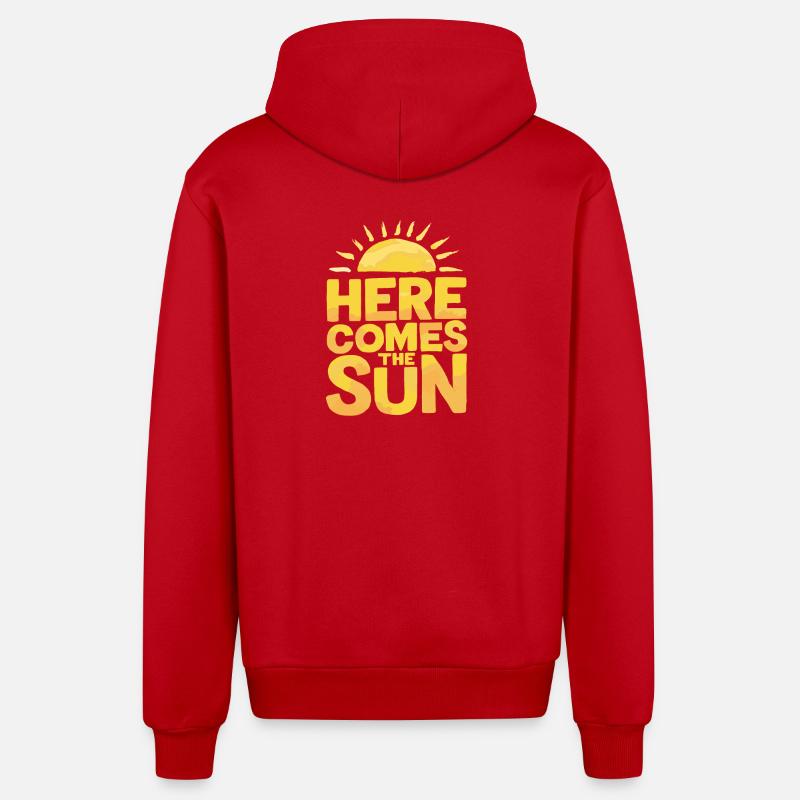 Voici les rayons de soleil - Veste à capuche bio décontractée fabriquée en UE - rouge