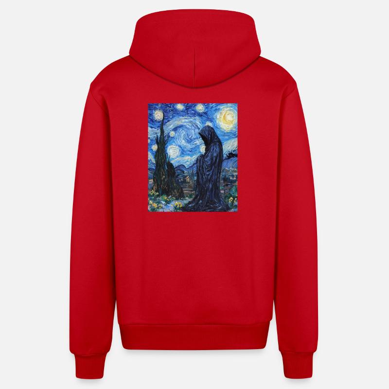 Fantôme Van Gogh Style Nuit étoilée - Veste à capuche bio décontractée fabriquée en UE - rouge