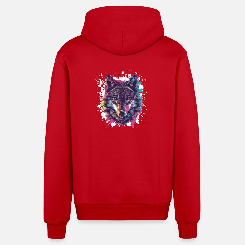 Wolf Tier Farbklecks - Organic Relaxed Kapuzenjacke Made in EU - Rot