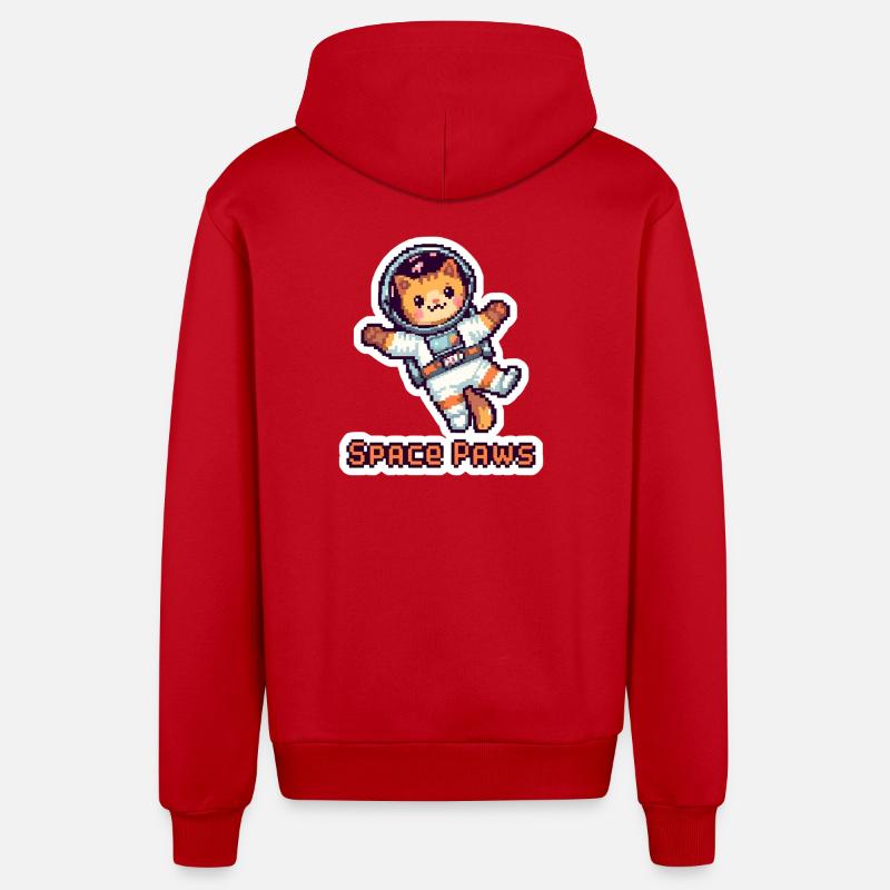 Space Paws – Pixel Cat Astronaut Sticker - Organic Relaxed Kapuzenjacke Made in EU - Rot