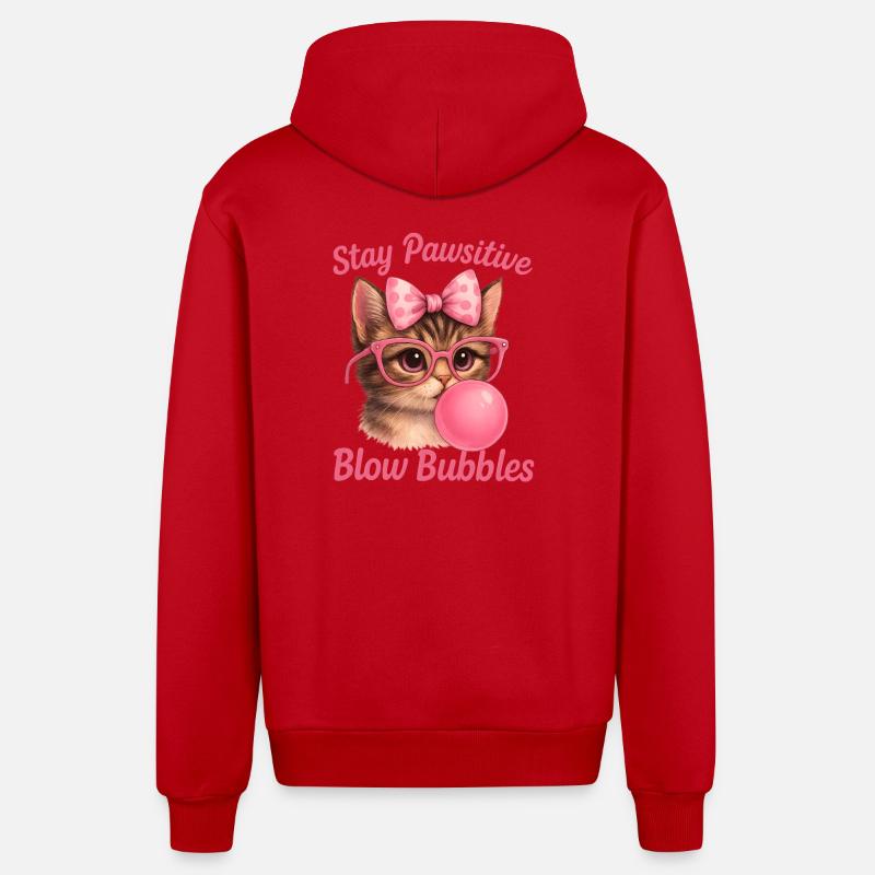 Chat mignon - Stay Pawsitive Blow Bubbles - Veste à capuche bio décontractée fabriquée en UE - rouge