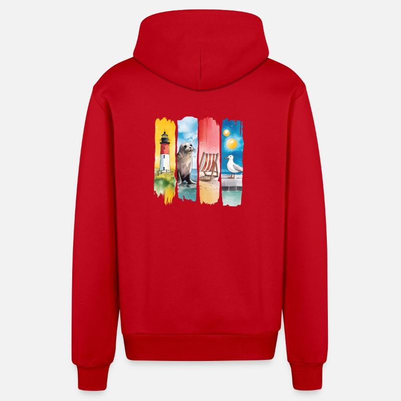 Phare maritime phoque mouette côte - Veste à capuche bio décontractée fabriquée en UE - rouge