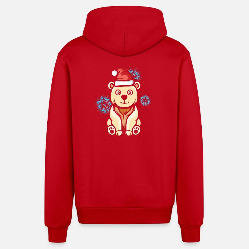 Weihnachts Eisbär mit Schneeflocken - Organic Relaxed Kapuzenjacke Made in EU - Rot