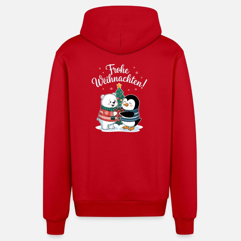 Eisbär Pinguin Weihnachtspullover süß Weihnachten - Organic Relaxed Kapuzenjacke Made in EU - Rot