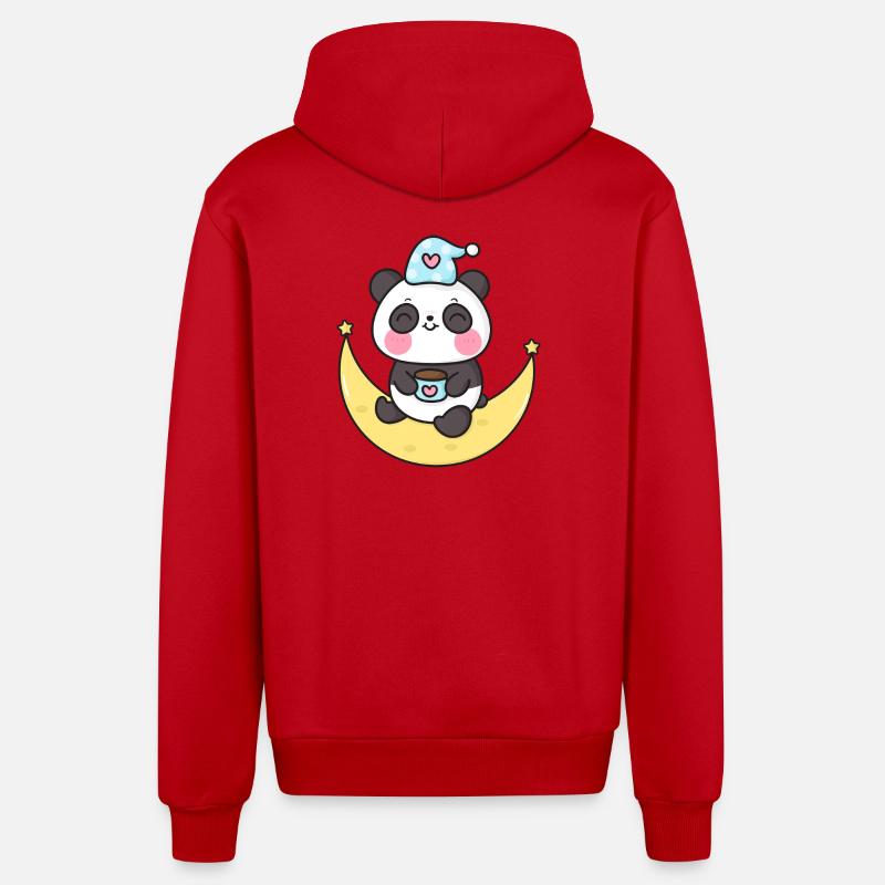 Panda Céleste sur la Lune - Veste à capuche bio décontractée fabriquée en UE - rouge