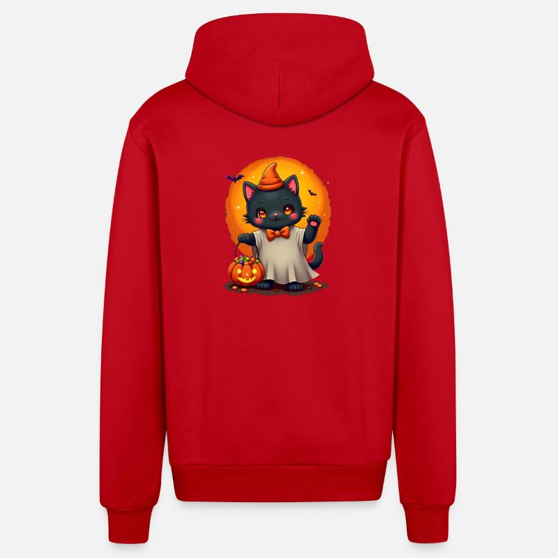 Chat d’Halloween avec citrouille d’Halloween - Veste à capuche bio décontractée fabriquée en UE - rouge