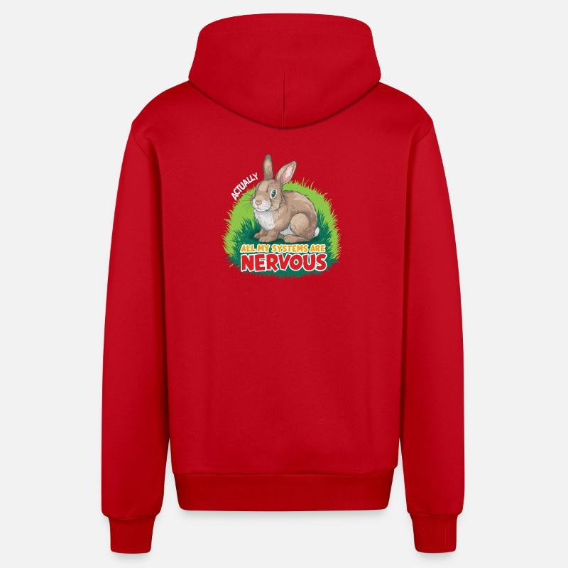 Lapin nerveux: blague système - Veste à capuche bio décontractée fabriquée en UE - rouge