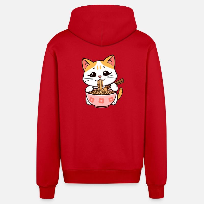 Le chat mange des nouilles ramen - Veste à capuche bio décontractée fabriquée en UE - rouge