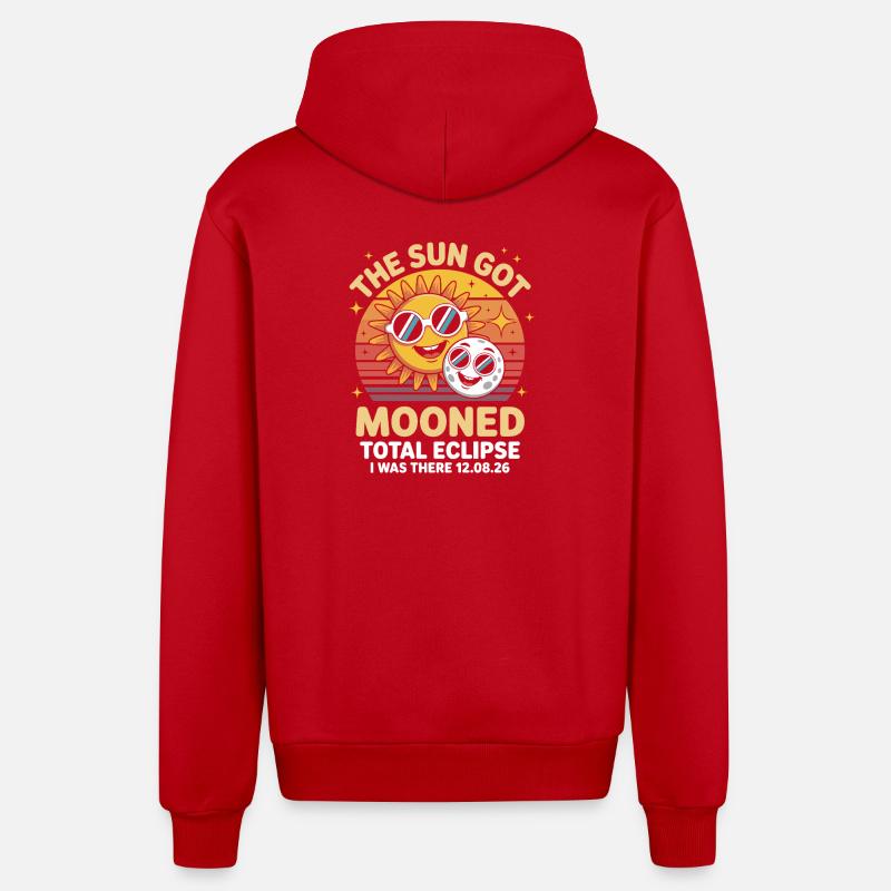 Sun Moon Eclipse with Glasses - Organic Relaxed Hooded Jacket Made in EU - red