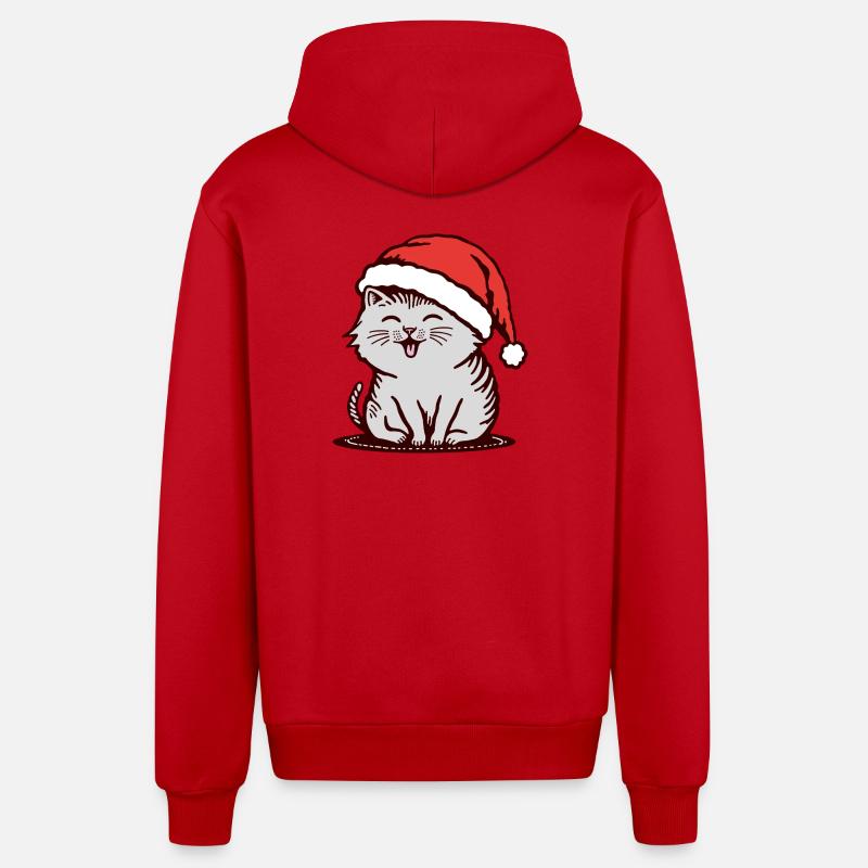 Chat au chapeau de Père Noël - Veste à capuche bio décontractée fabriquée en UE - rouge