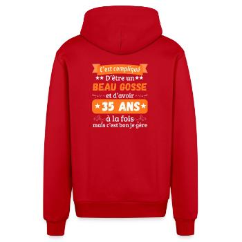 Lustige Original Geschenkidee zum 35. Geburtstag Mann - Organic Relaxed Kapuzenjacke Made in EU - Rot - Hinten