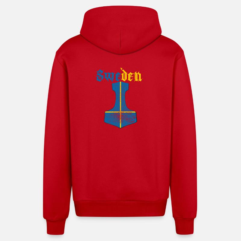 Schweden Flagge – Mjölnir Thorhammer Design - Organic Relaxed Kapuzenjacke Made in EU - Rot