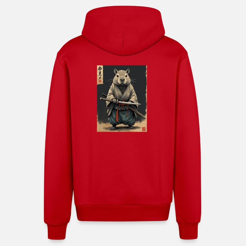 Samouraï Cappibara avec Katana - Veste à capuche bio décontractée fabriquée en UE - rouge