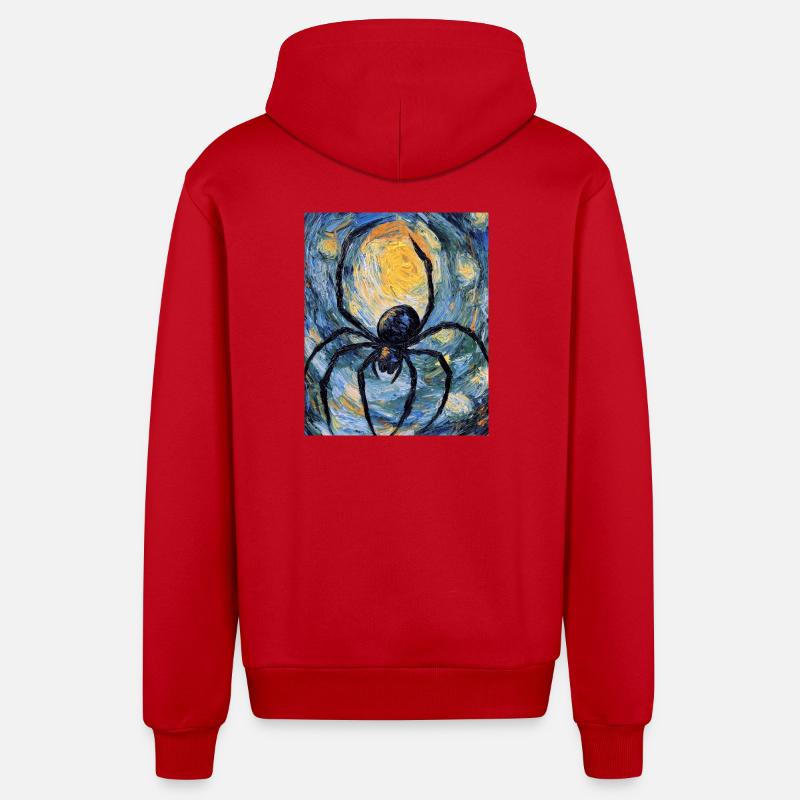 araignées araignées Halloween style Van Gogh - Veste à capuche bio décontractée fabriquée en UE - rouge