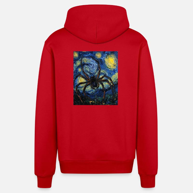 araignées araignées Halloween style Van Gogh - Veste à capuche bio décontractée fabriquée en UE - rouge