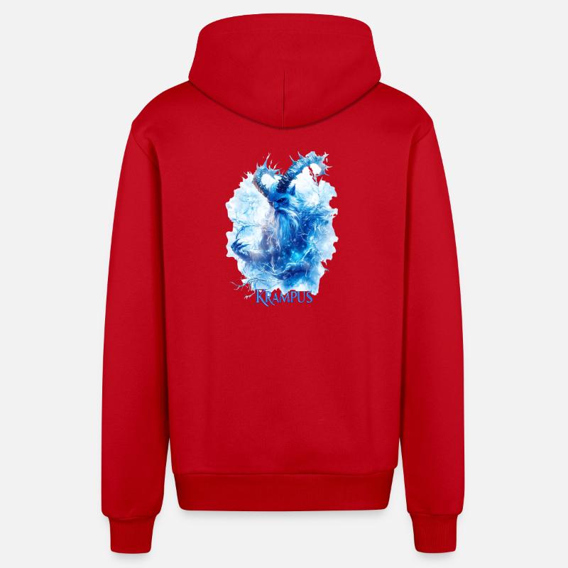 Krampus Eisblau – Mystisches Wintermotiv Folklore - Veste à capuche bio décontractée fabriquée en UE - rouge