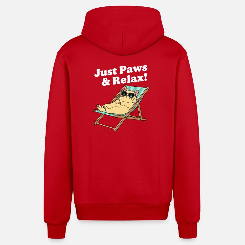 Chat relax dans une chaise longue - Veste à capuche bio décontractée fabriquée en UE - rouge