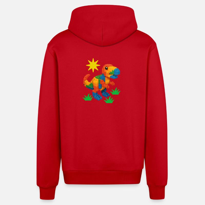 Dinosaur Made Of Bricks Creative Block Builder - Organic Relaxed Hooded Jacket Made in EU - red