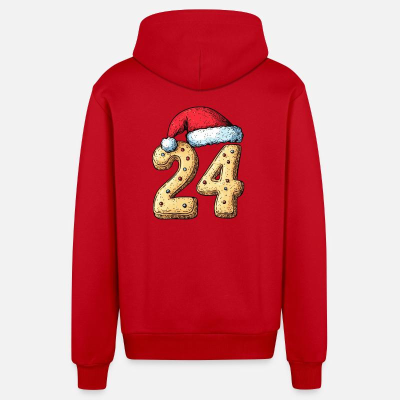 Biscuit de Noël à 24 chiffres - Veste à capuche bio décontractée fabriquée en UE - rouge