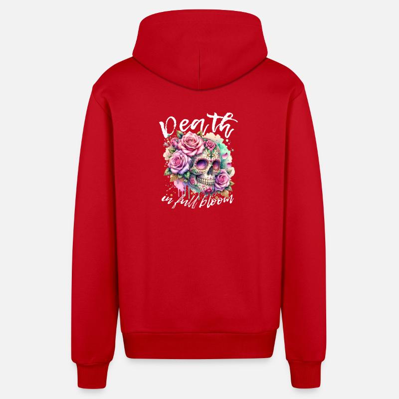 Fleurs Crâne Beauté Floraison - Veste à capuche bio décontractée fabriquée en UE - rouge