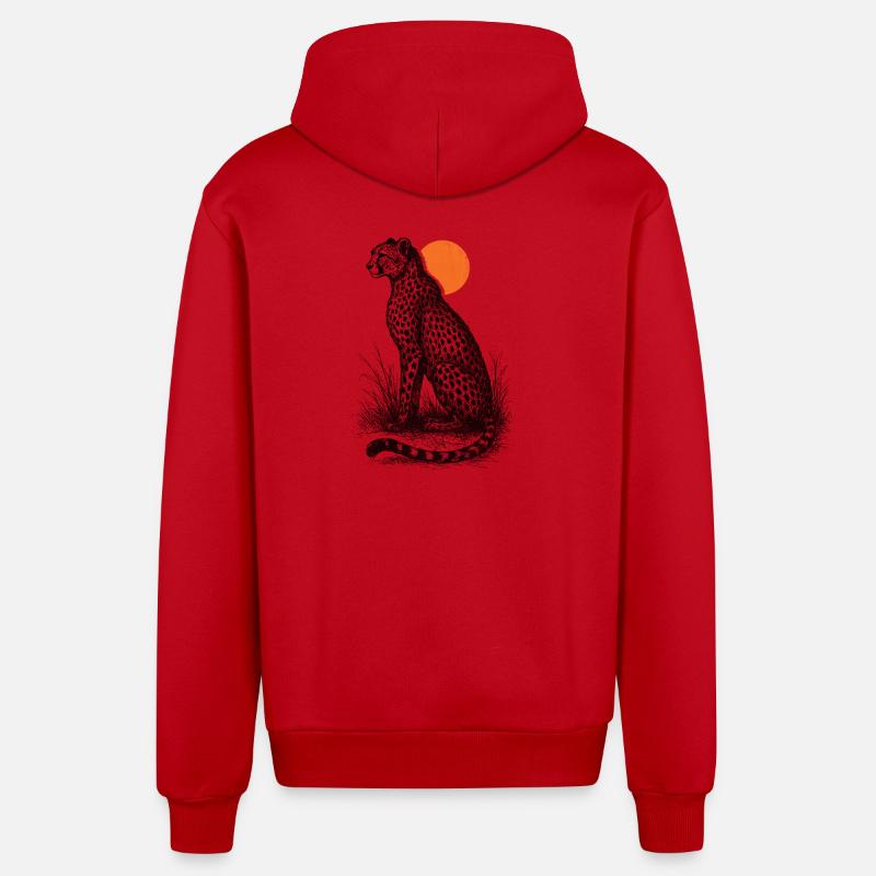 Guépard au coucher du soleil - Veste à capuche bio décontractée fabriquée en UE - rouge