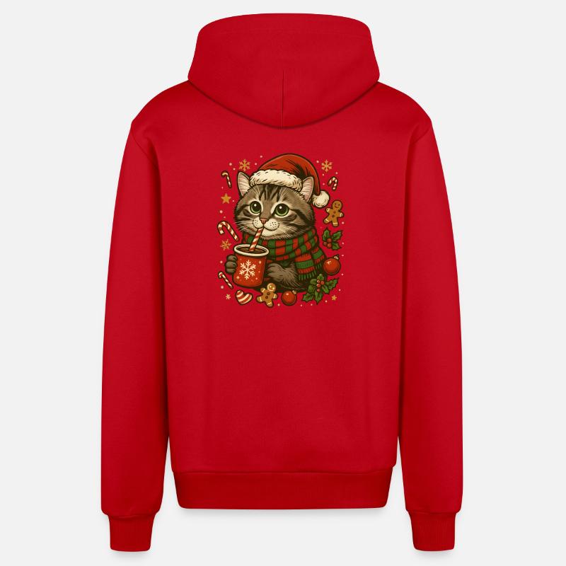 Chat à Noël - Veste à capuche bio décontractée fabriquée en UE - rouge