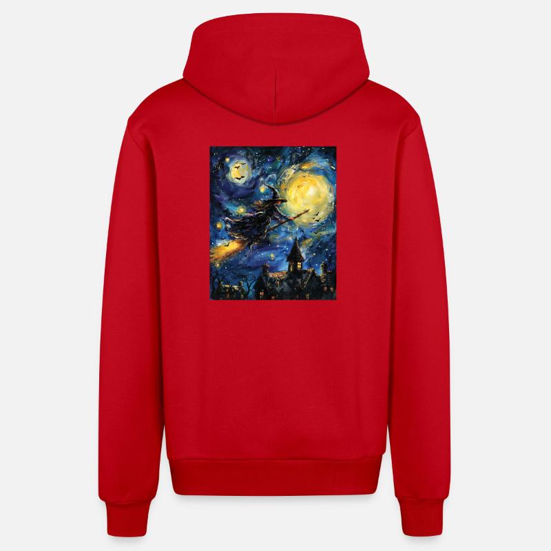 Sorcière Van Gogh Nuit étoilée - Veste à capuche bio décontractée fabriquée en UE - rouge