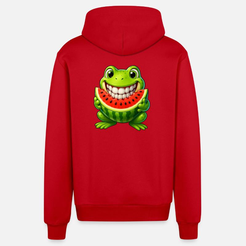 Crapaud grenouille joyeux avec pastèque été - Veste à capuche bio décontractée fabriquée en UE - rouge