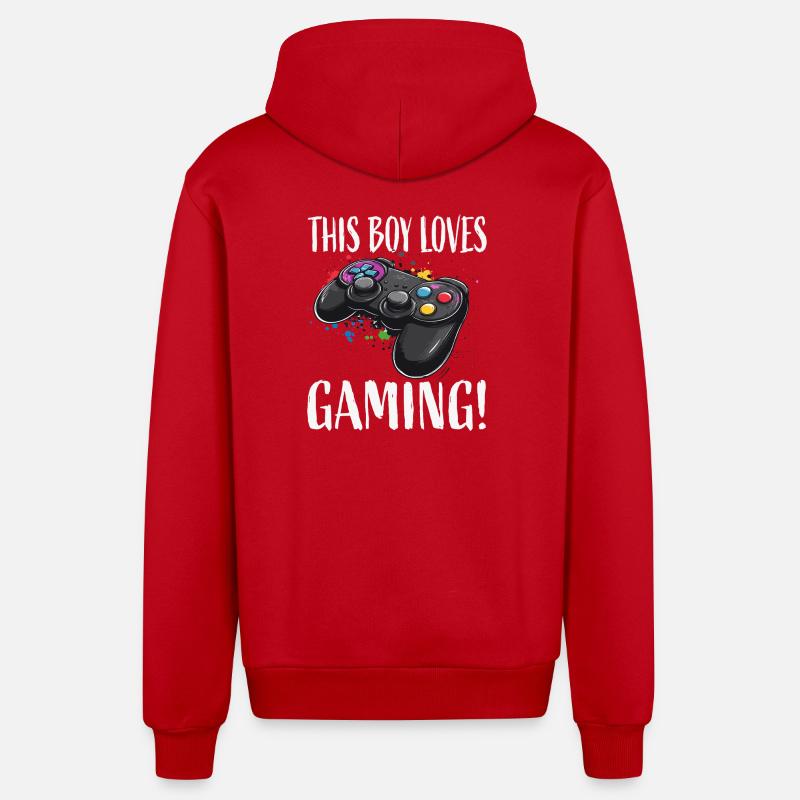 Junge liebt Gaming Controller - Organic Relaxed Kapuzenjacke Made in EU - Rot