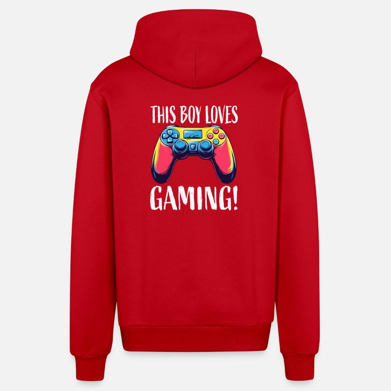 Junge liebt Gaming Controller - Organic Relaxed Kapuzenjacke Made in EU - Rot