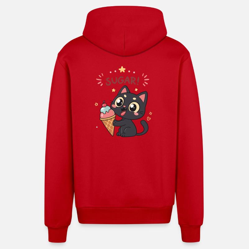 Chat gourmand et crème glacée SUGAR - Veste à capuche bio décontractée fabriquée en UE - rouge