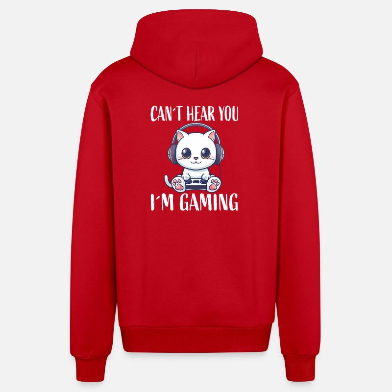 Chat gamer avec un casque - Veste à capuche bio décontractée fabriquée en UE - rouge
