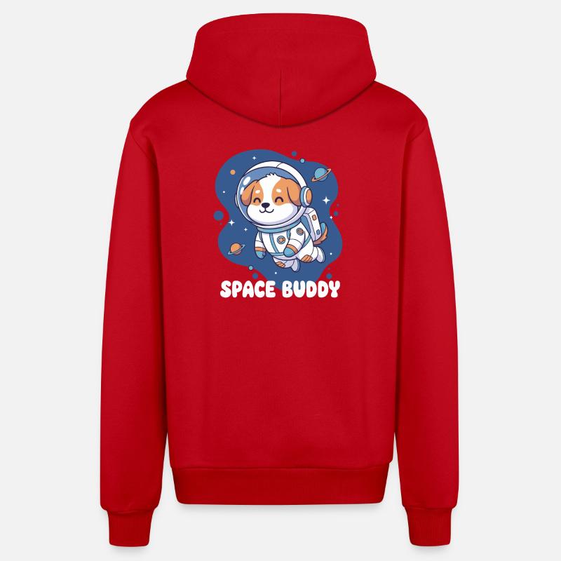 Chien astronaute compagnon de l’espace - Veste à capuche bio décontractée fabriquée en UE - rouge