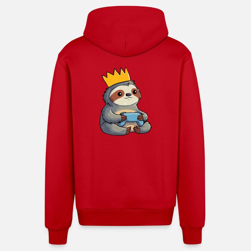 Faultier mit Krone und controller - Organic Relaxed Kapuzenjacke Made in EU - Rot