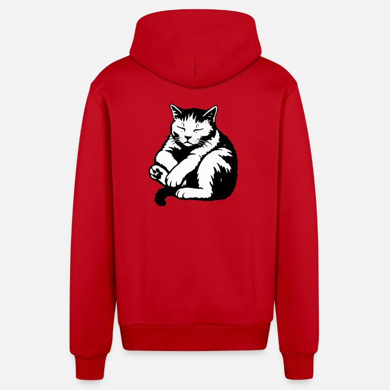 Silhouette du chat endormi - Veste à capuche bio décontractée fabriquée en UE - rouge