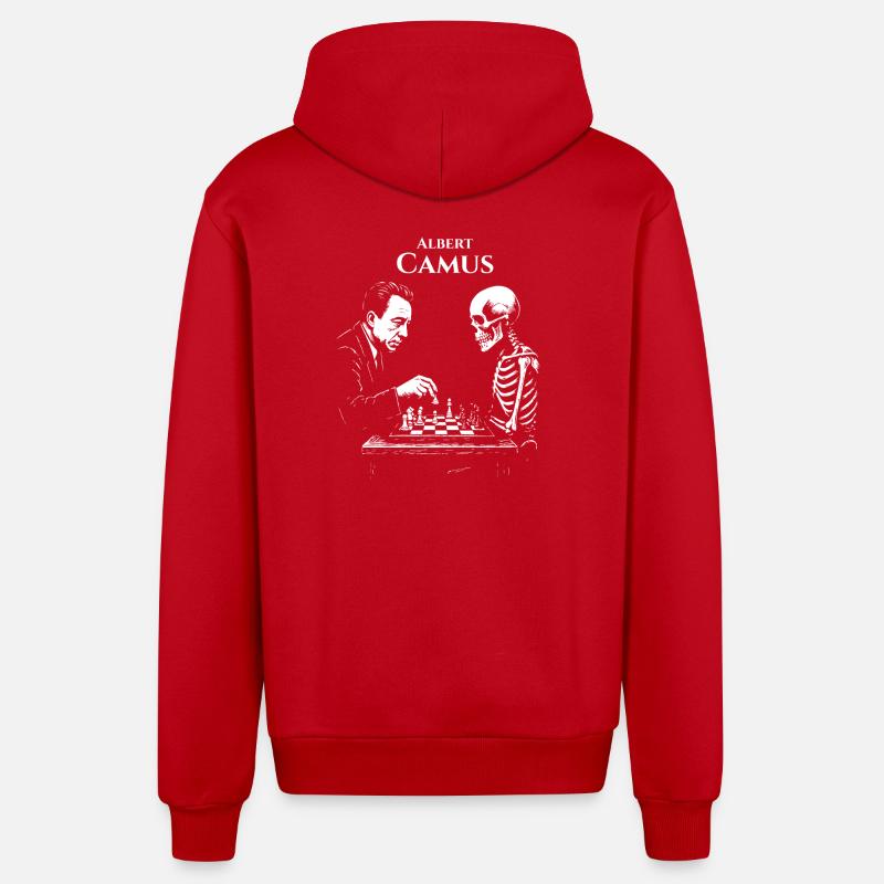 Albert Camus Existential Chess Duel - Organic Relaxed Hooded Jacket Made in EU - red