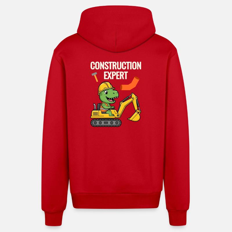 Construction worker Dino - Organic Relaxed Hooded Jacket Made in EU - red