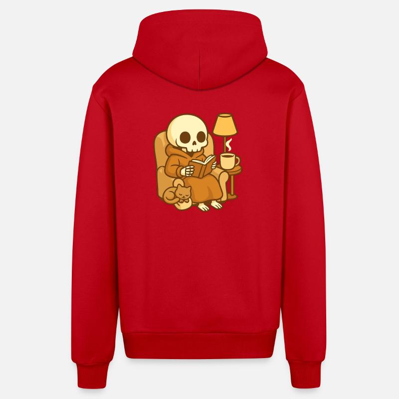 Reading Skeleton – Lecture Douillette - Veste à capuche bio décontractée fabriquée en UE - rouge