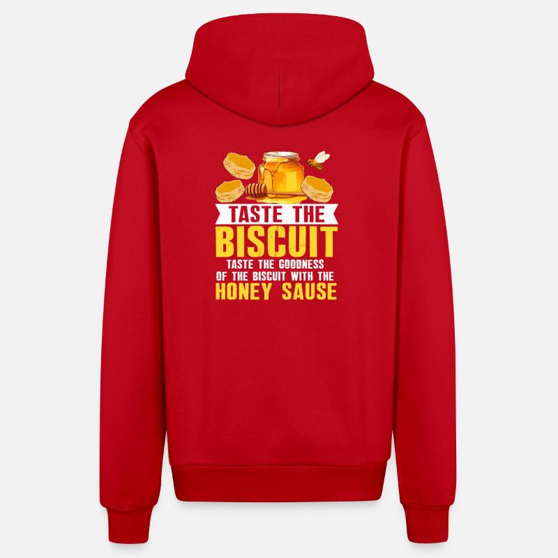 Honey Biscuit Slogan Tee - Veste à capuche bio décontractée fabriquée en UE - rouge