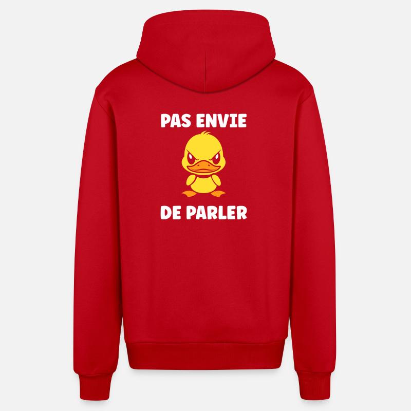 Canard grognon – Pas envie de parler - Veste à capuche bio décontractée fabriquée en UE - rouge