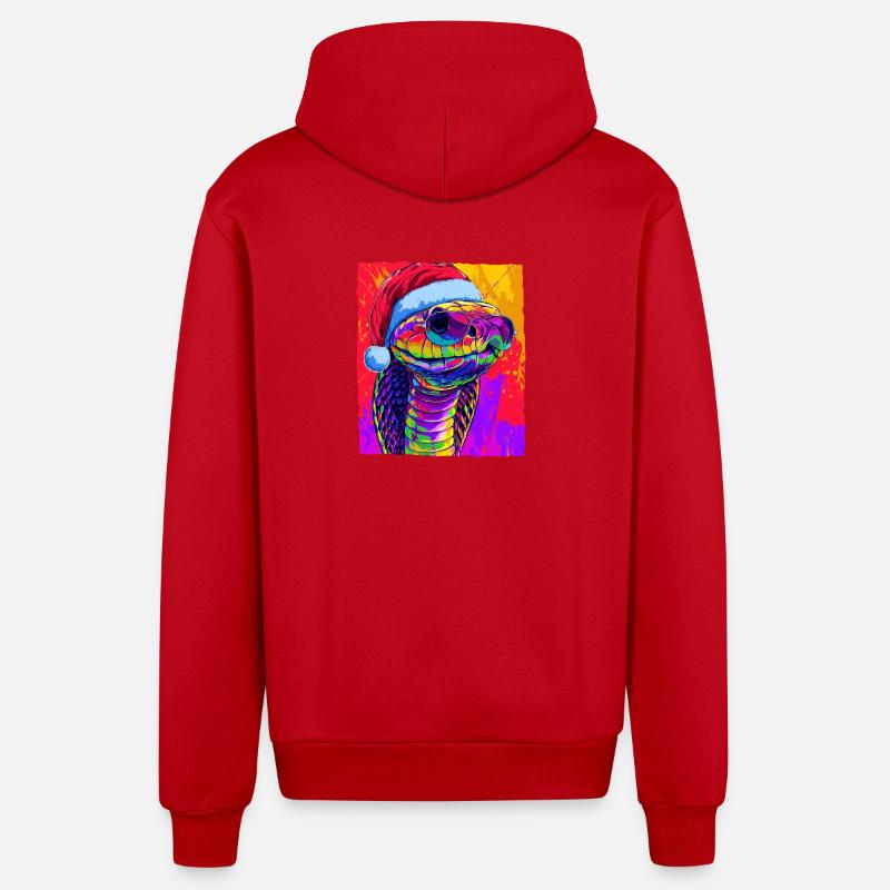 Portrait de Noël du cobra-serpent - Veste à capuche bio décontractée fabriquée en UE - rouge