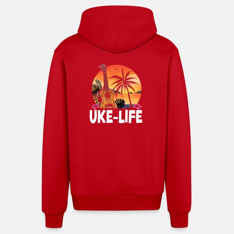 Vie au ukulélé hawaïen uke uke - Veste à capuche bio décontractée fabriquée en UE - rouge