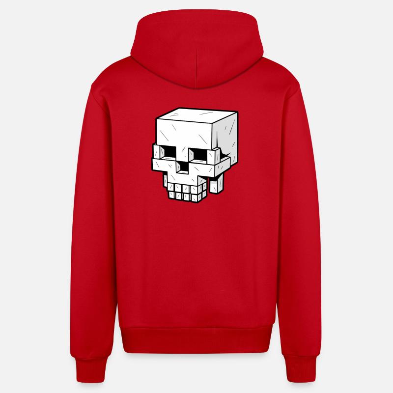 Style crâne en blocs Pixel Look - Veste à capuche bio décontractée fabriquée en UE - rouge