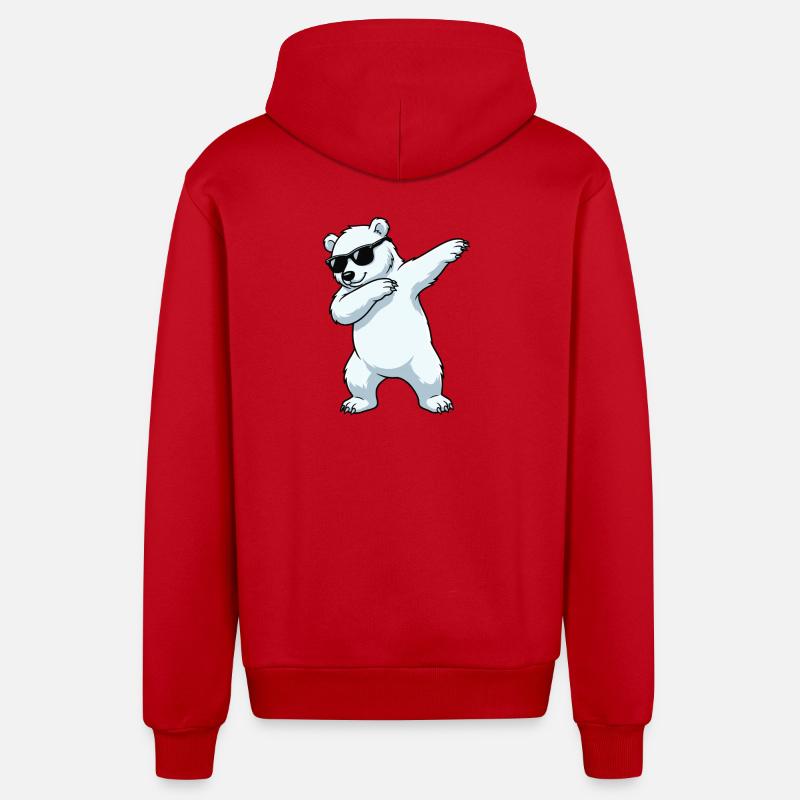 Dessin animé Dab Polar Bear - Veste à capuche bio décontractée fabriquée en UE - rouge