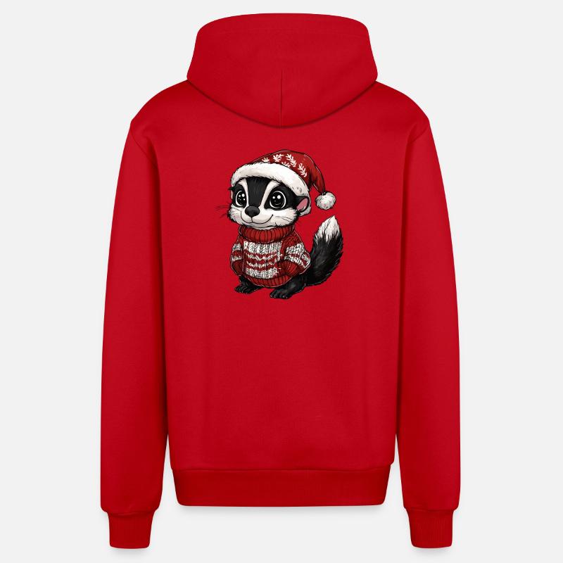 Noël de Noël moufette - Veste à capuche bio décontractée fabriquée en UE - rouge