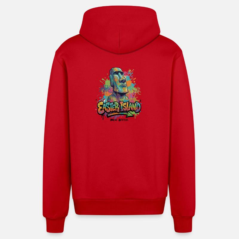 Moai – Gardiens de l’île de Pâques - Graffiti vibrant - Veste à capuche bio décontractée fabriquée en UE - rouge