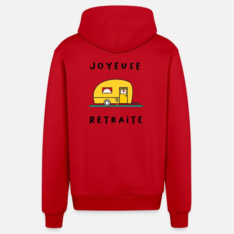 JOYEUSE RETRAITE. RETRAITE. RETRAITEE. RETRAITE - Veste à capuche bio décontractée fabriquée en UE - rouge