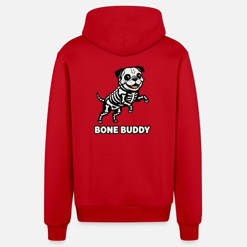 Chien Bone Buddy - Veste à capuche bio décontractée fabriquée en UE - rouge