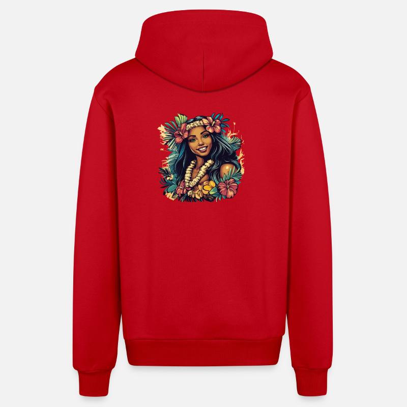 Couronne de fleurs de hula tropicale - Veste à capuche bio décontractée fabriquée en UE - rouge