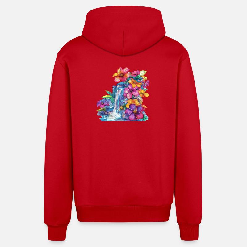 Cascade de fleurs à la cascade - Veste à capuche bio décontractée fabriquée en UE - rouge